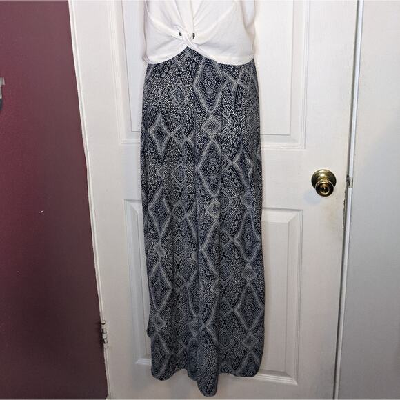 H&M Conscious Blue & Tan Boho Bollywood Tribal Hippie Batik Print Palazzo Pants - Picture 6 of 13